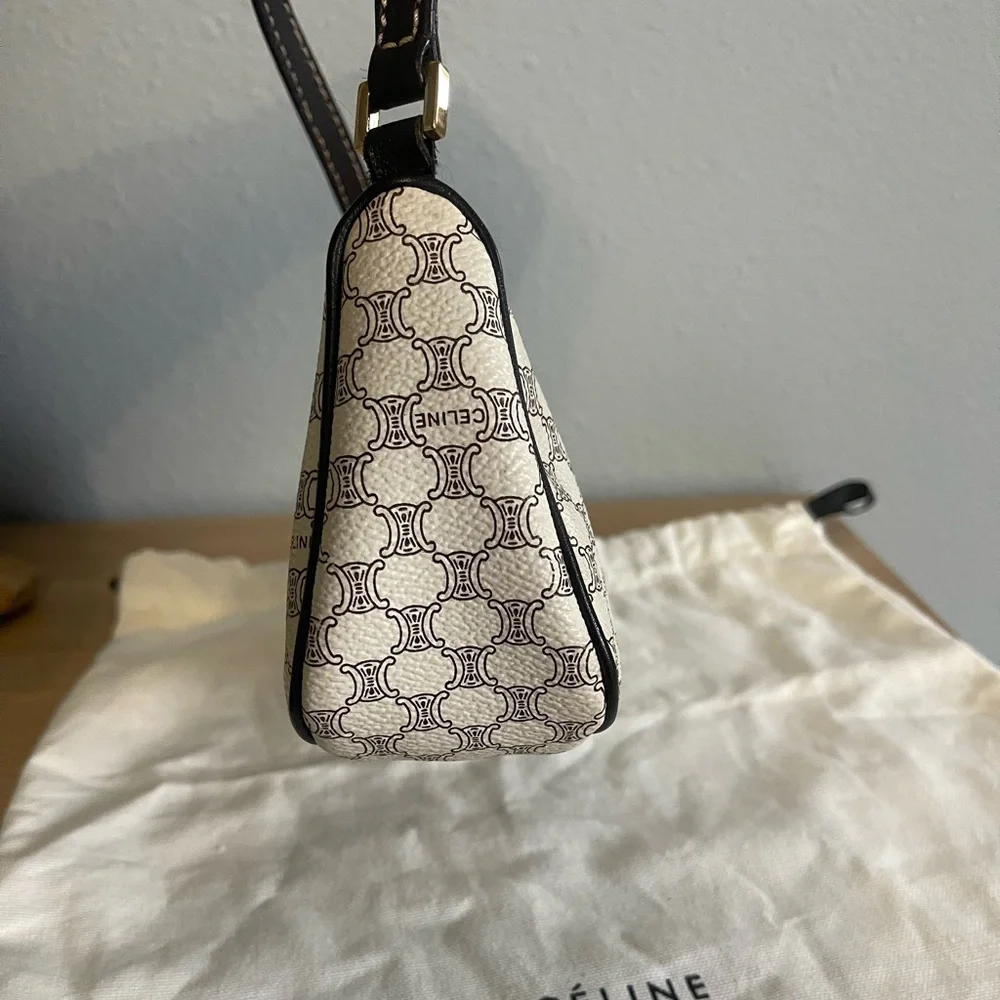 CELINE Macadam Triomphe Monogram Pochette Shoulder Bag- Vintage Off White Brown - Picture 8 of 12